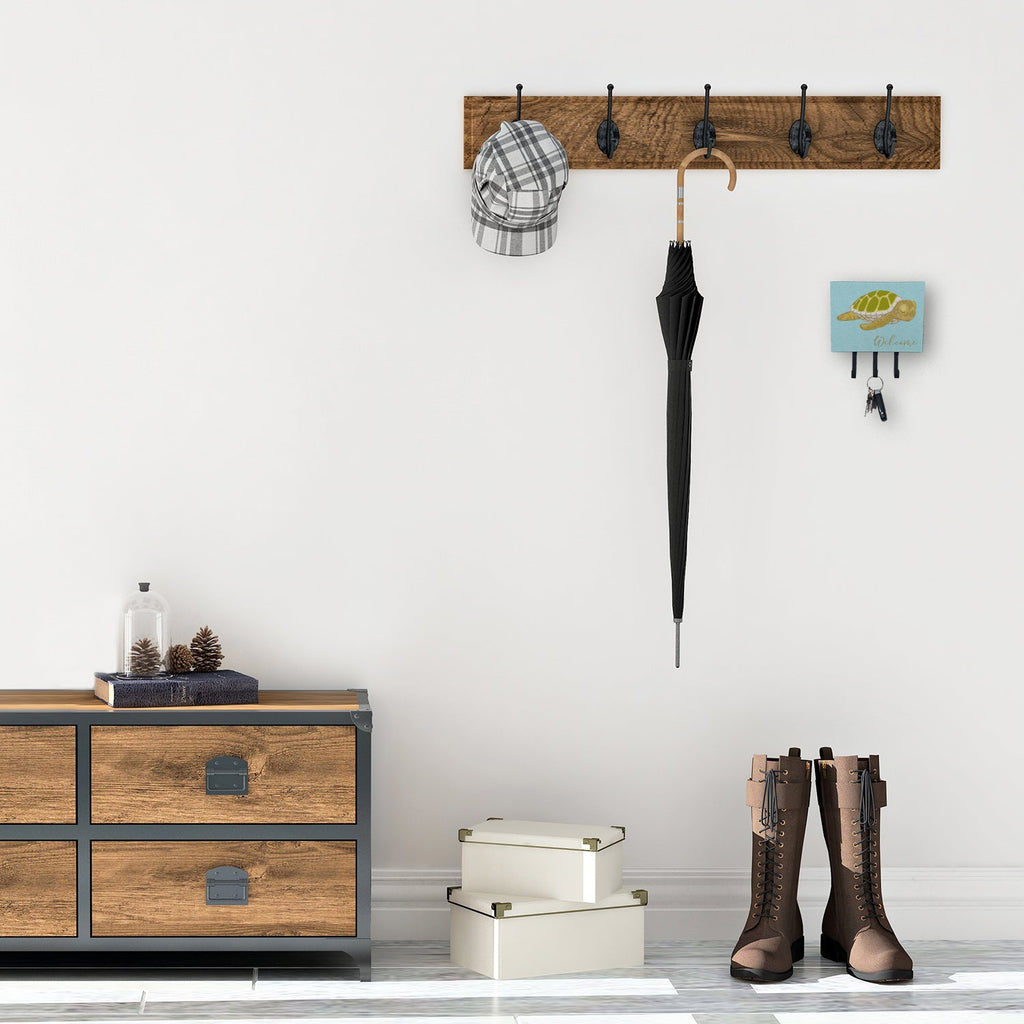 Sea Turtle Welcome Leash or Key Holder Wall Hooks, Coat Rack Wall Mount, for Hanging Keys, Towels, Aprons, Leashes