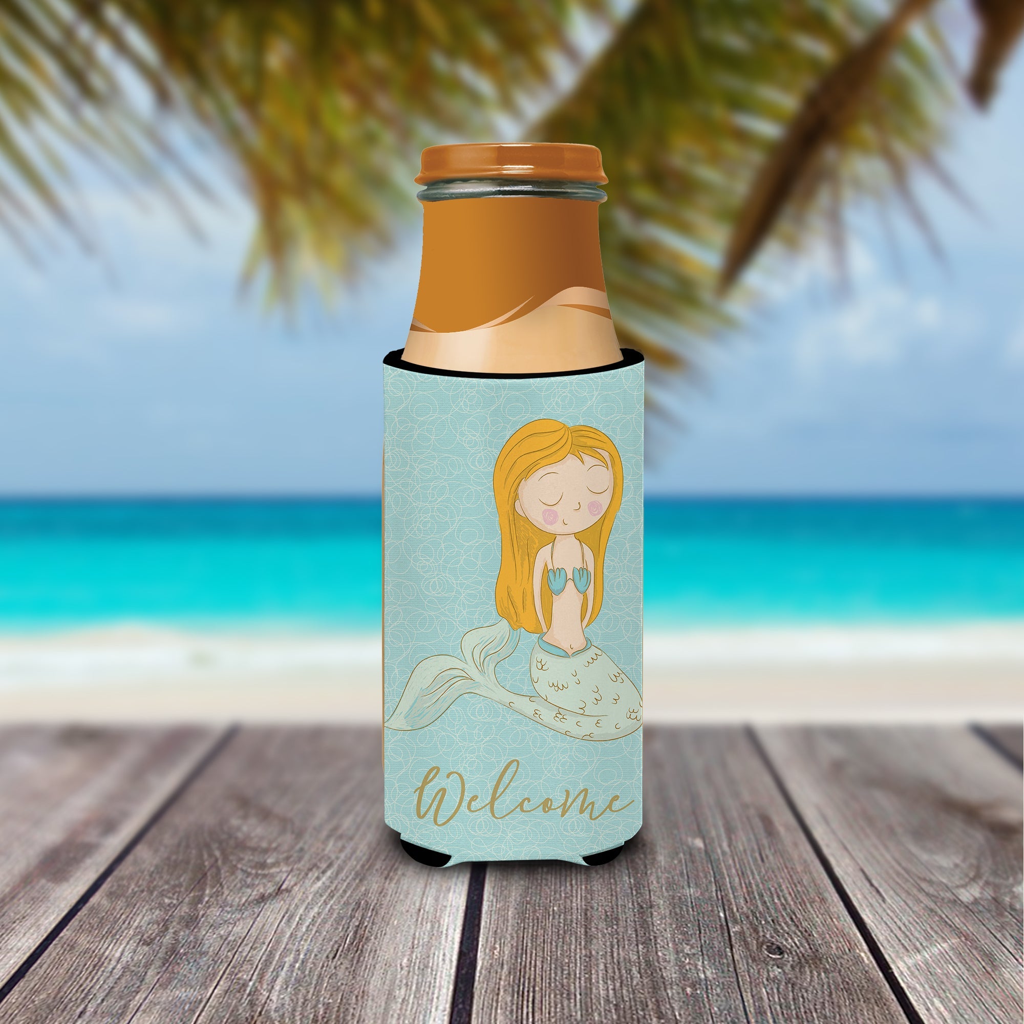 Mermaid Slim Can Hugger , Insulated Foam Hugger for 12 oz Slim Cans, Beer Bottles & Water Bottles, Printed in USA