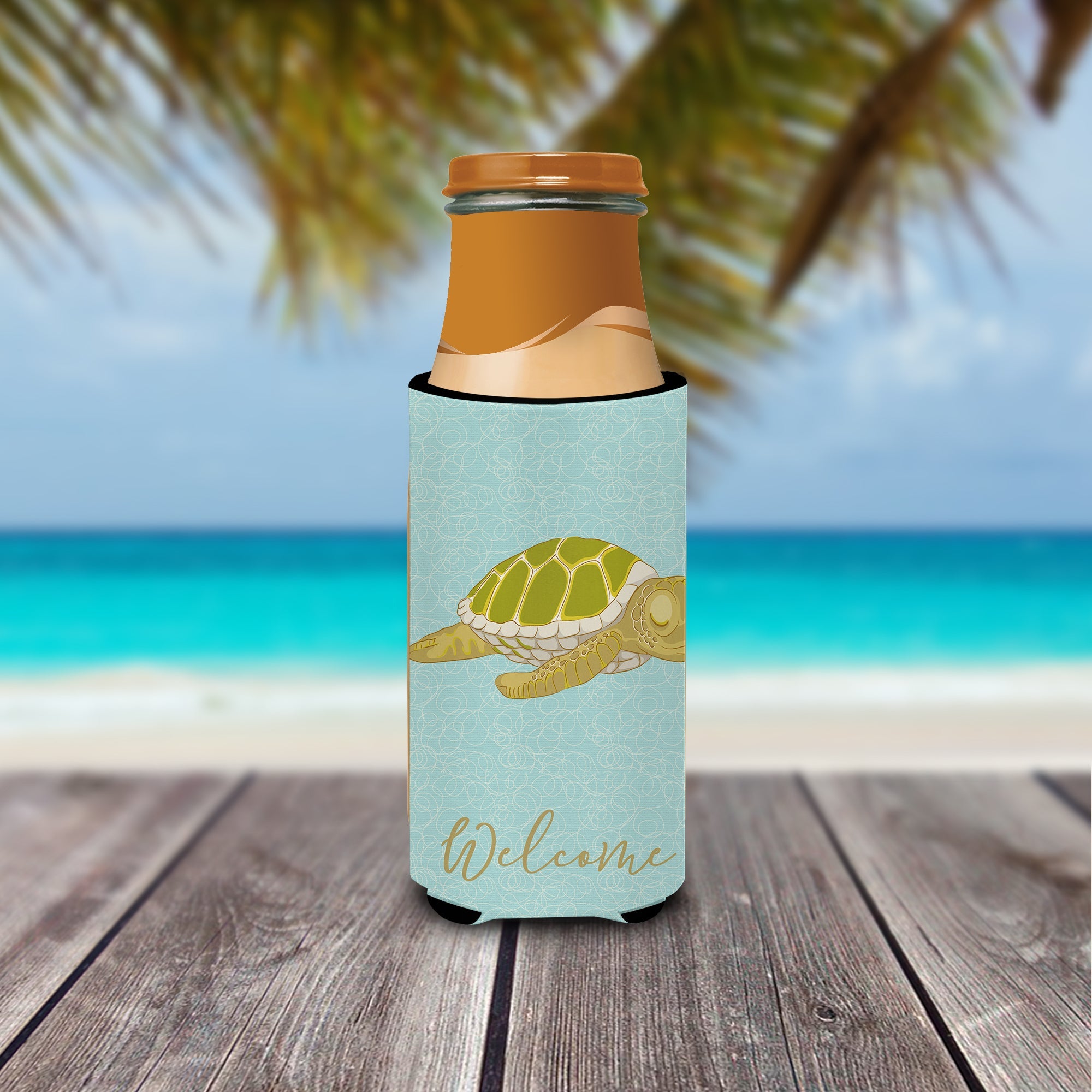 Sea Turtle Slim Can Hugger , Insulated Foam Hugger for 12 oz Slim Cans, Beer Bottles & Water Bottles, Printed in USA