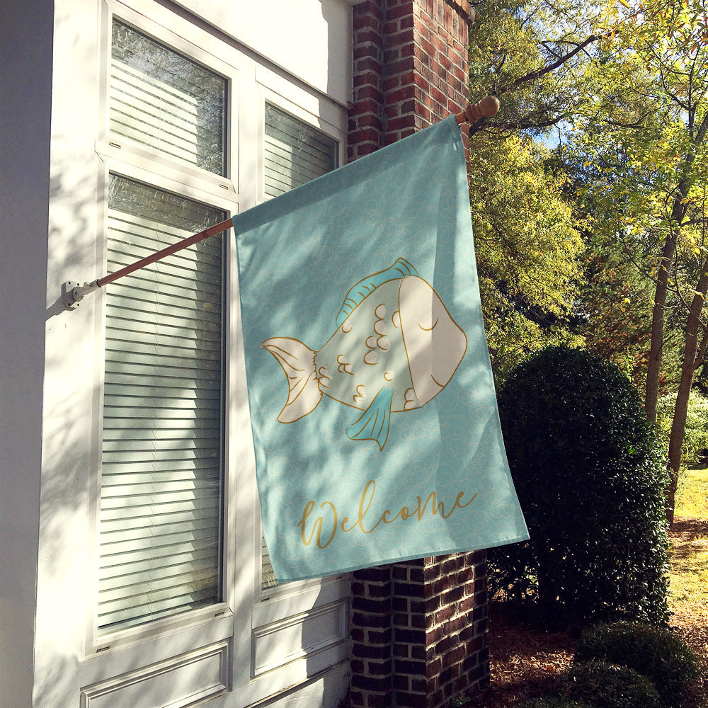 Blue Fish House Flag 28x40 Porch Sleeve Pole Decorative Outside Yard Banner Artwork Wall Hanging, Polyester
