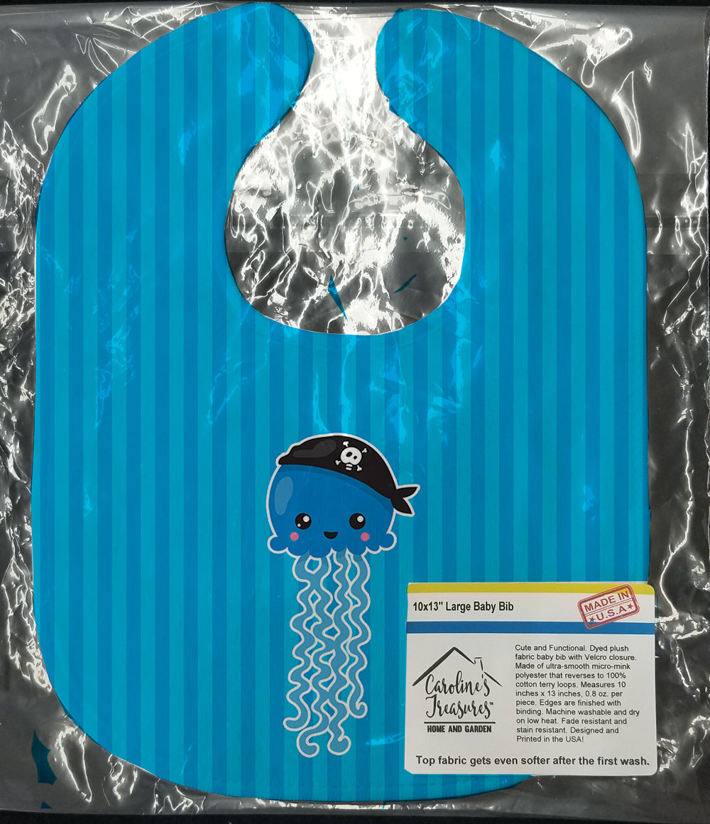 Nautical Pirate Jellyfish Blue #2 Baby Bib Easy-Clean Baby Bib Baby Feeding Accessory Baby Mealtime Essential, 10 x 13, Multicolor