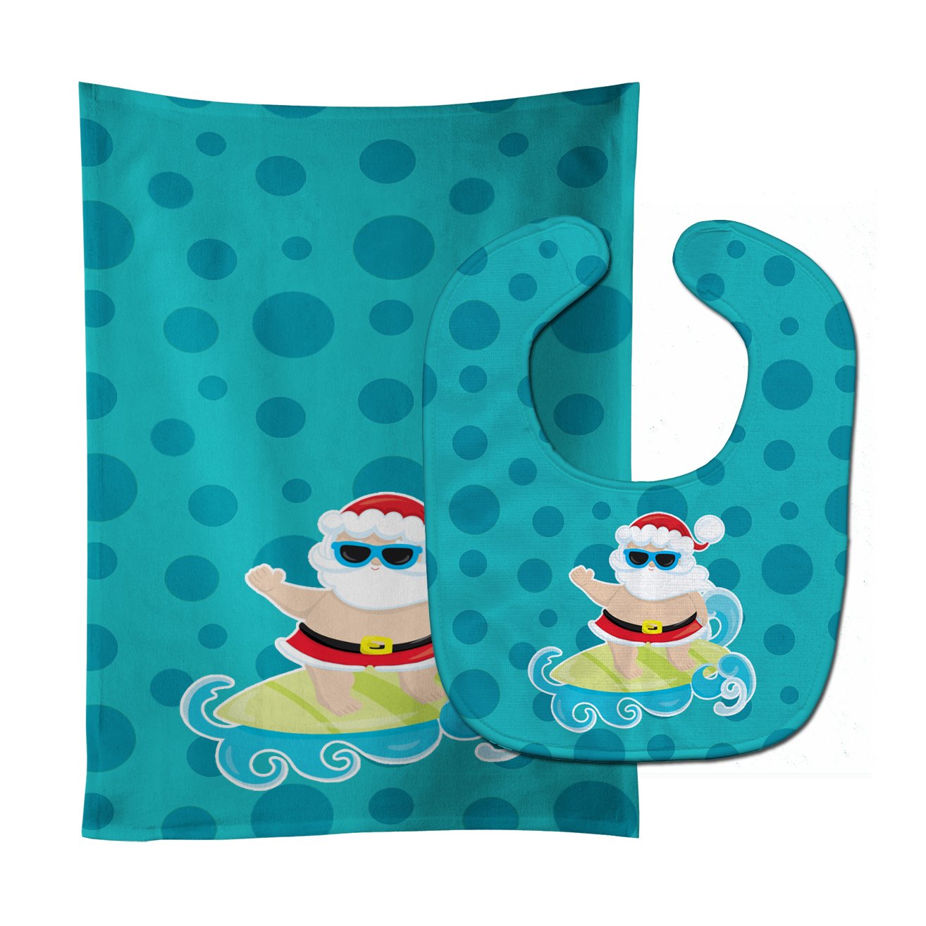 Beach Santa Claus Surfer #1 Baby Bib & Burp Cloth Easy-Clean Baby Bib Baby Feeding Accessory Baby Mealtime Essential