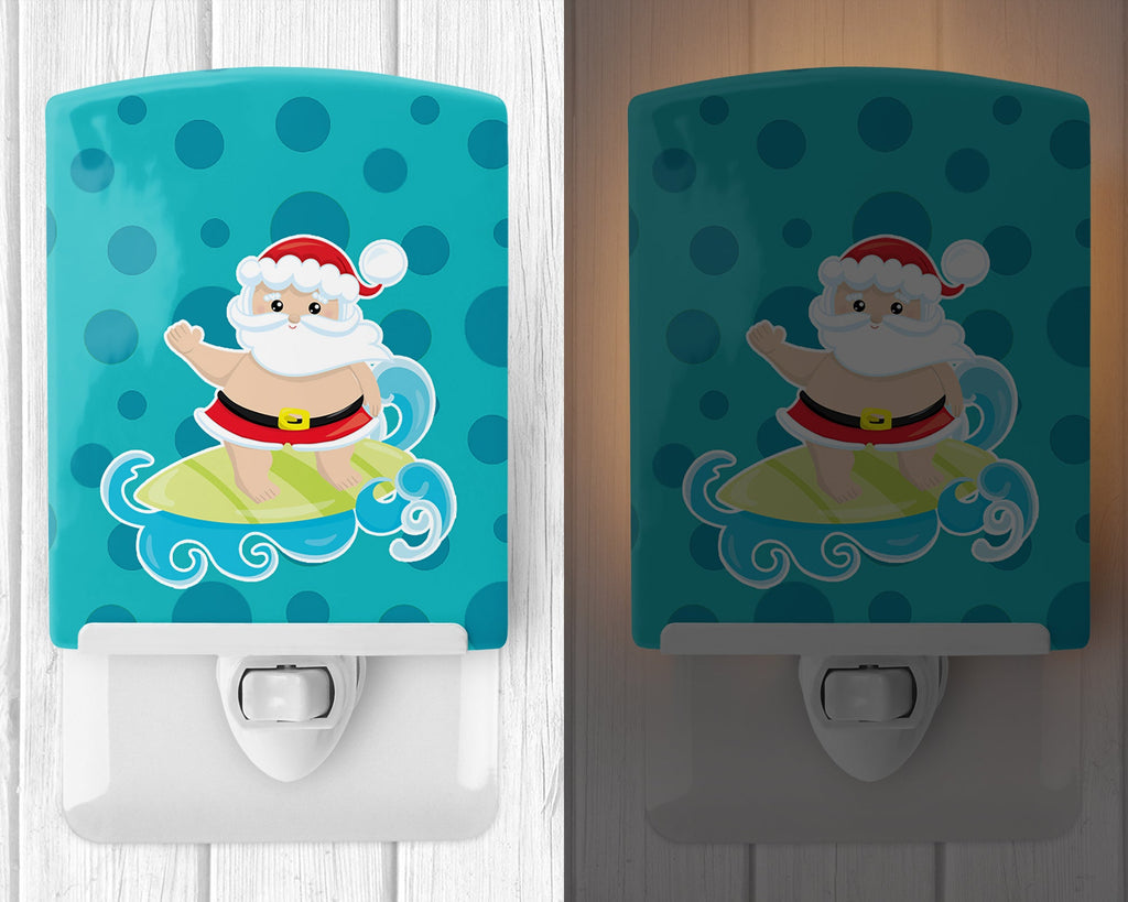 Beach Santa Claus Surfer #2 Ceramic Night Light Compact, UL-Certified, Ideal for Bedroom, Bathroom, Nursery, Hallway, Kitchen, 6x4x3, Multicolor