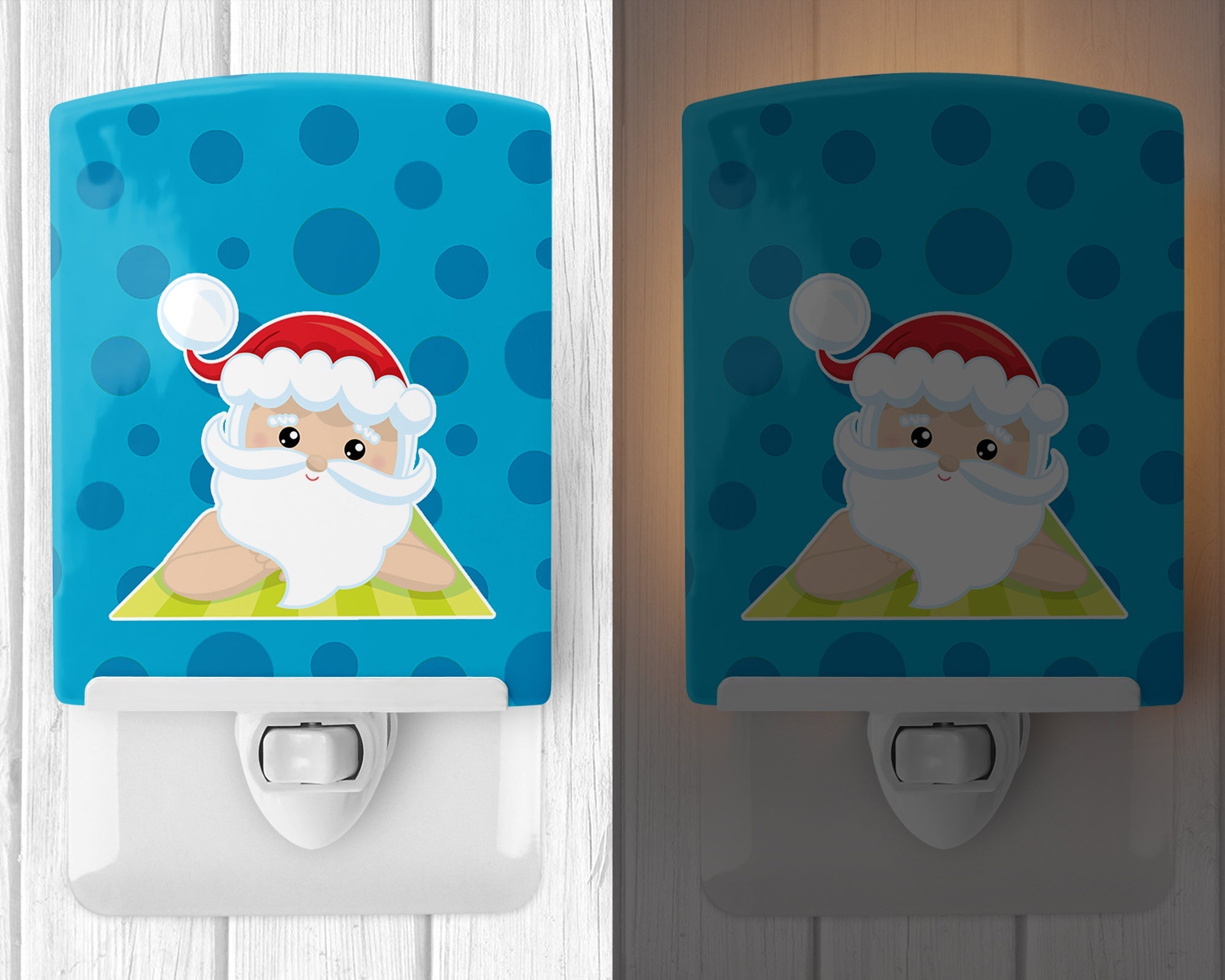 Beach Santa Claus #8 Ceramic Night Light Compact, UL-Certified, Ideal for Bedroom, Bathroom, Nursery, Hallway, Kitchen, 6x4x3, Multicolor