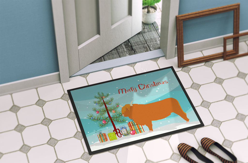 Highland Cow Christmas Doormat Indoor Outdoor 18H X 27W Front Door Mat Rugs for Entryway, Non Slip Washable