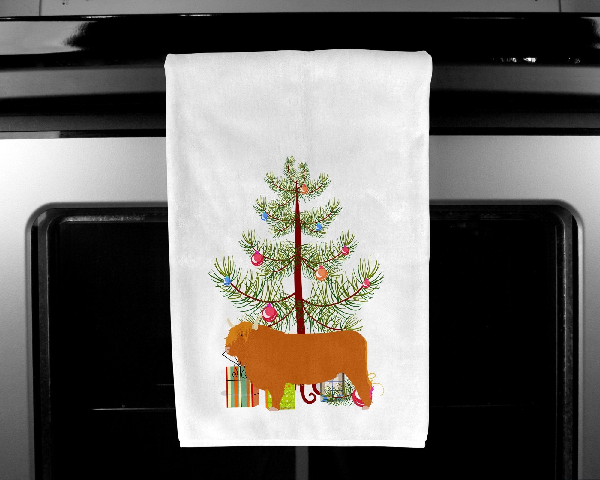 Highland Cow Christmas Kitchen Towel Set of 2 White Dish Towels Decorative Bathroom Hand towel for Hand, Face, Hair, Yoga, Tea, Dishcloth, 19 X 28", White