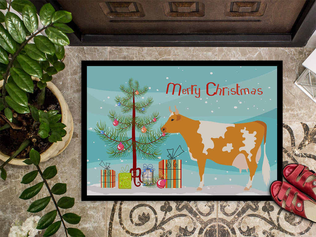 Guernsey Cow Christmas Doormat Indoor Outdoor 24H X 36W Front Door Mat Rugs for Entryway, Non Slip Washable Low Pile,