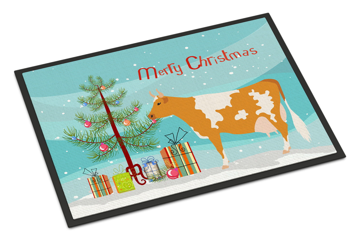Guernsey Cow Christmas Doormat Indoor Outdoor 18H X 27W Front Door Mat Rugs for Entryway, Non Slip Washable