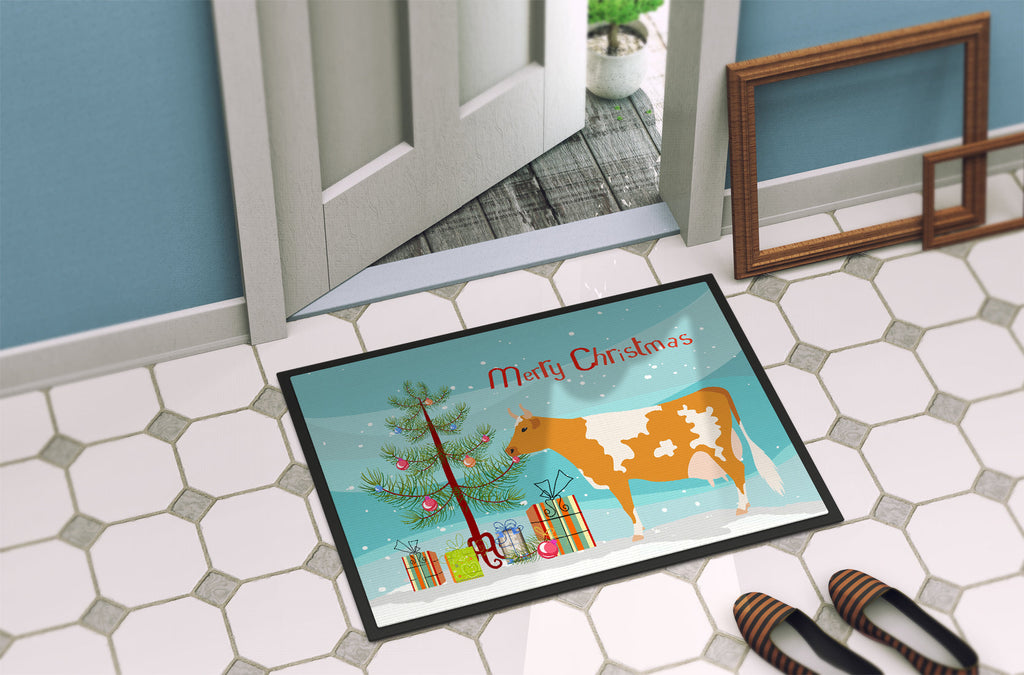 Guernsey Cow Christmas Doormat Indoor Outdoor 18H X 27W Front Door Mat Rugs for Entryway, Non Slip Washable