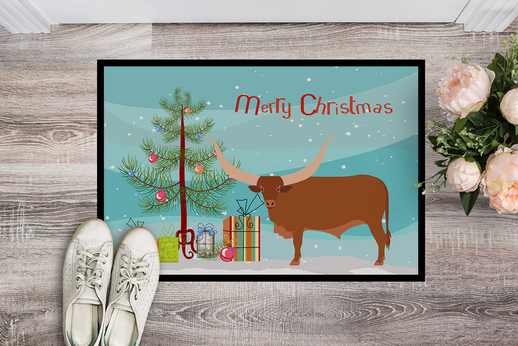 Ankole-Watusu Cow Christmas Doormat Indoor Outdoor 24H X 36W Front Door Mat Rugs for Entryway, Non Slip Washable Low Pile,