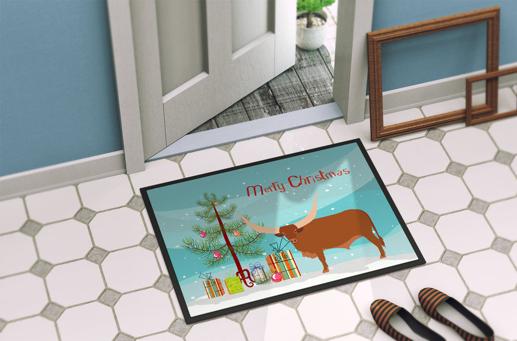 Ankole-Watusu Cow Christmas Doormat Indoor Outdoor 24H X 36W Front Door Mat Rugs for Entryway, Non Slip Washable Low Pile,