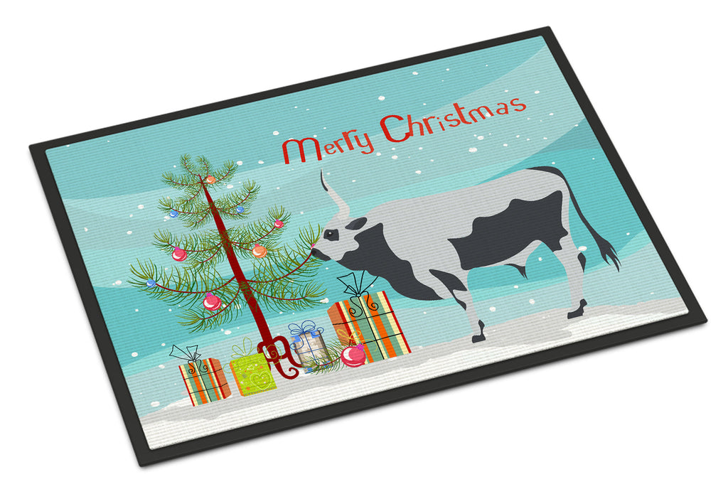 Hungarian Grey Steppe Cow Christmas Doormat Indoor Outdoor 24H X 36W Front Door Mat Rugs for Entryway, Non Slip Washable Low Pile,