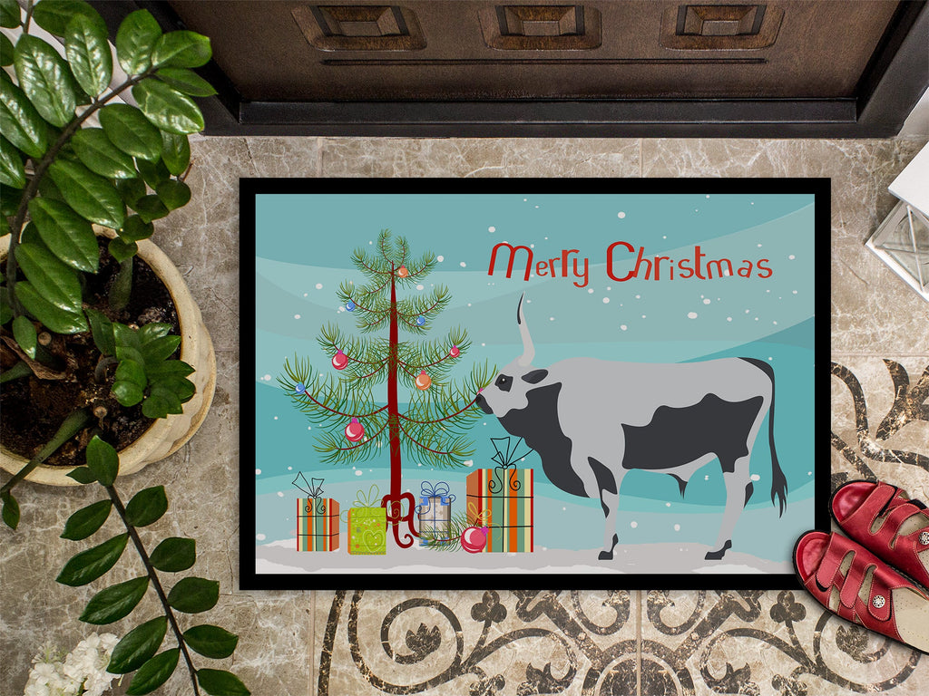 Hungarian Grey Steppe Cow Christmas Doormat Indoor Outdoor 24H X 36W Front Door Mat Rugs for Entryway, Non Slip Washable Low Pile,