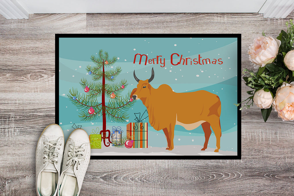 Zebu Indicine Cow Christmas Doormat Indoor Outdoor 24H X 36W Front Door Mat Rugs for Entryway, Non Slip Washable Low Pile,