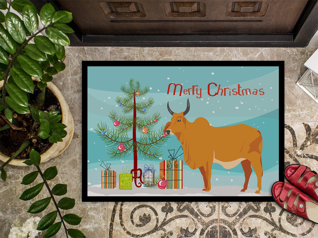 Zebu Indicine Cow Christmas Doormat Indoor Outdoor 18H X 27W Front Door Mat Rugs for Entryway, Non Slip Washable