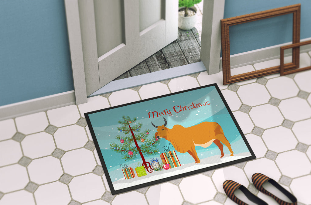 Zebu Indicine Cow Christmas Doormat Indoor Outdoor 18H X 27W Front Door Mat Rugs for Entryway, Non Slip Washable