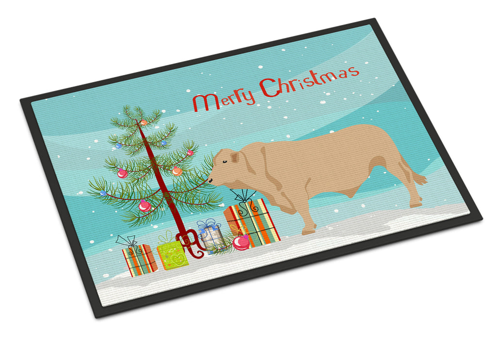 Charolais Cow Christmas Doormat Indoor Outdoor 24H X 36W Front Door Mat Rugs for Entryway, Non Slip Washable Low Pile,