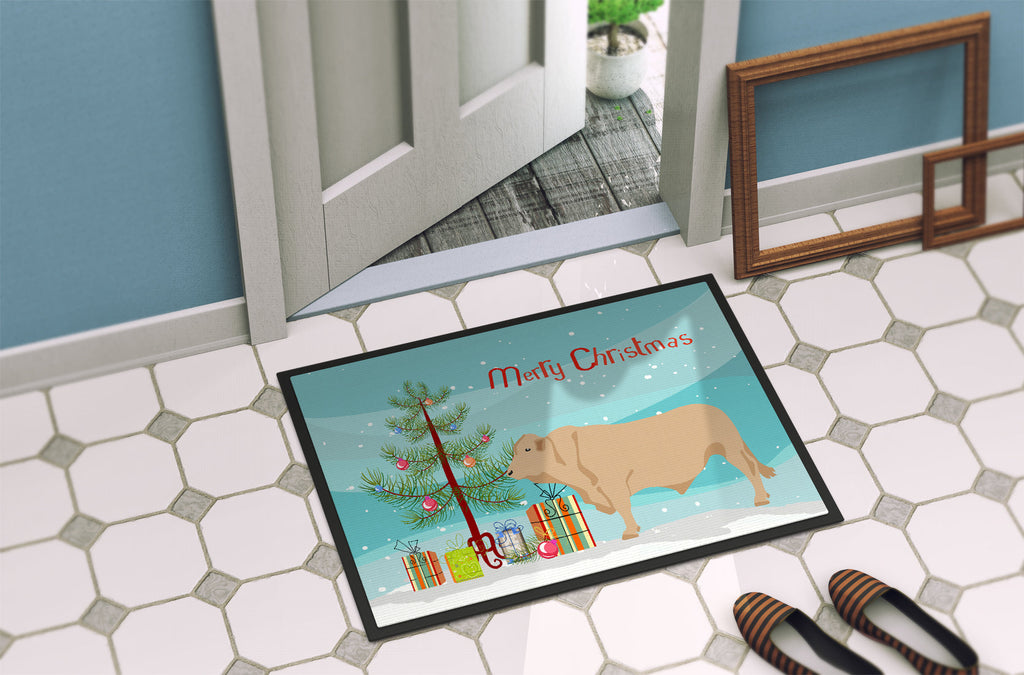 Charolais Cow Christmas Doormat Indoor Outdoor 18H X 27W Front Door Mat Rugs for Entryway, Non Slip Washable