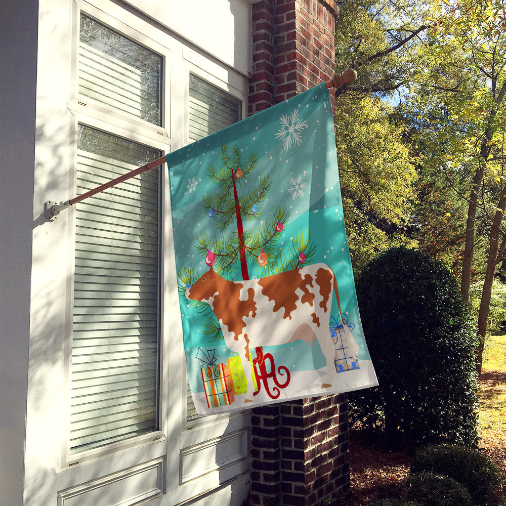 Ayrshire Cow Christmas House Flag 28x40 Porch Sleeve Pole Decorative Outside Yard Banner Artwork Wall Hanging, Polyester