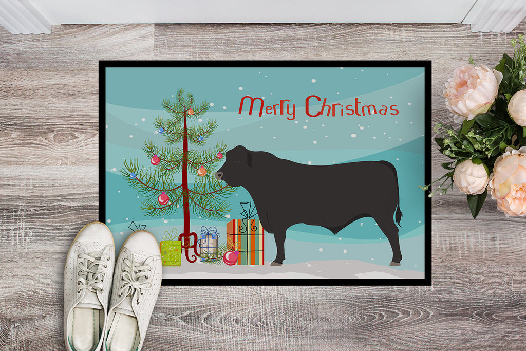 Black Angus Cow Christmas Doormat Indoor Outdoor 24H X 36W Front Door Mat Rugs for Entryway, Non Slip Washable Low Pile,