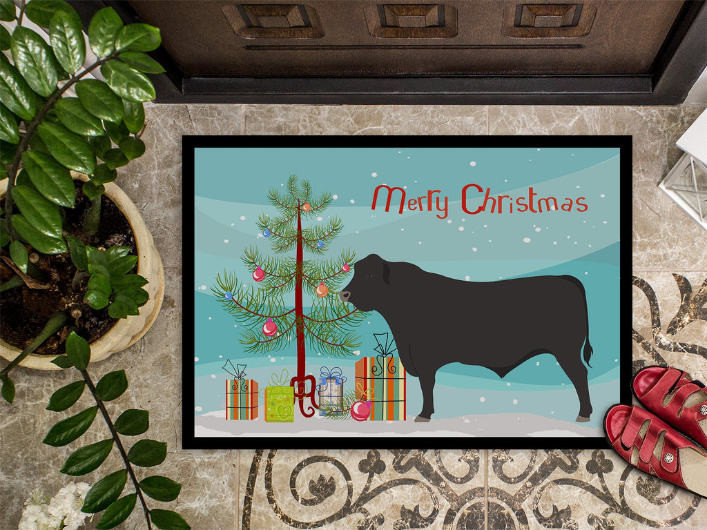 Black Angus Cow Christmas Doormat Indoor Outdoor 24H X 36W Front Door Mat Rugs for Entryway, Non Slip Washable Low Pile,