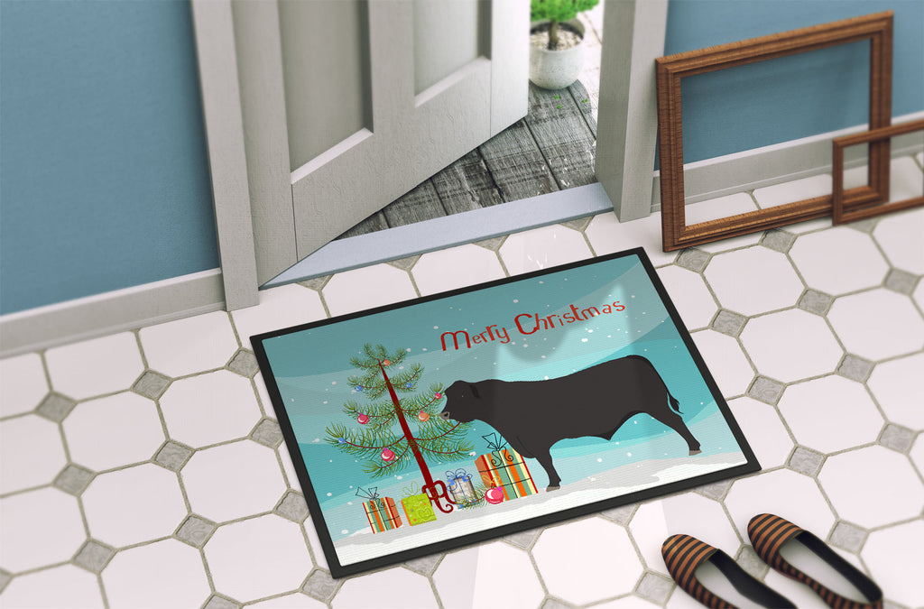 Black Angus Cow Christmas Doormat Indoor Outdoor 24H X 36W Front Door Mat Rugs for Entryway, Non Slip Washable Low Pile,
