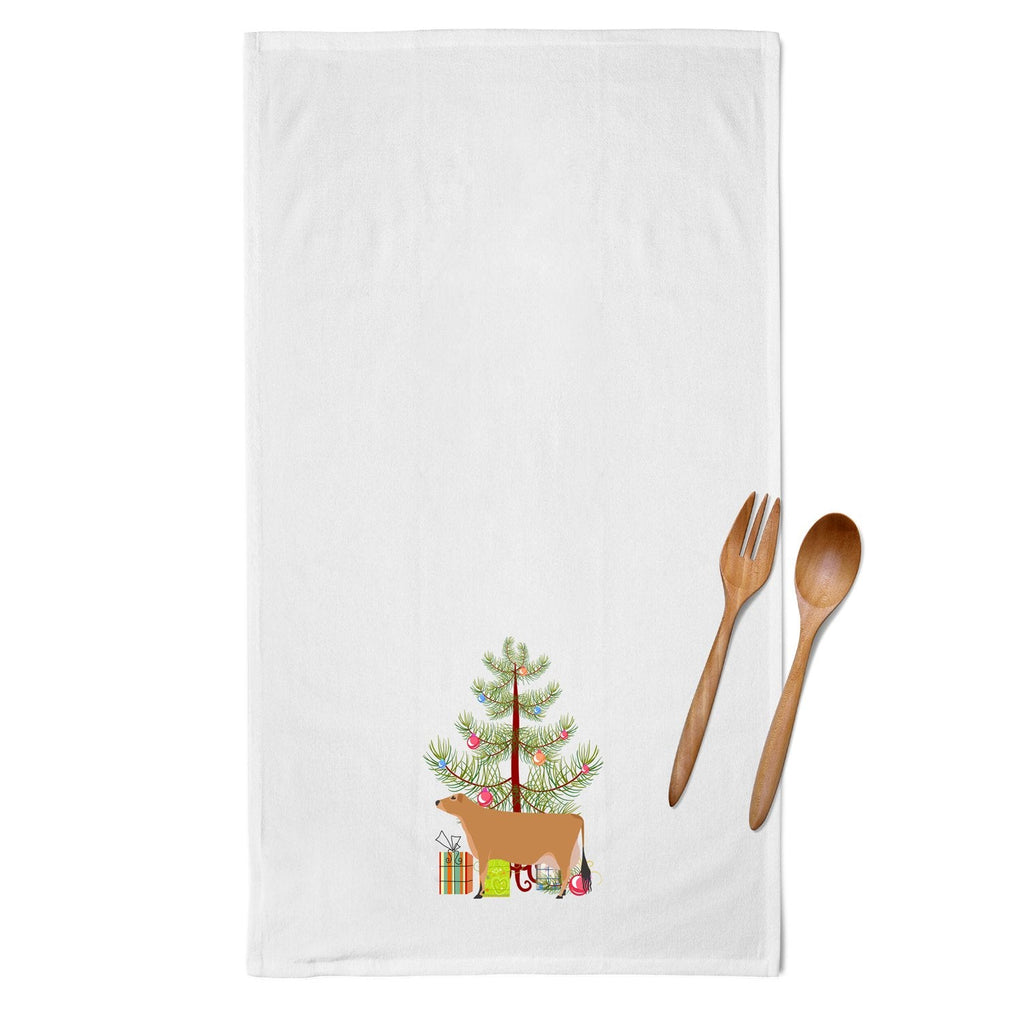 Jersey Cow Christmas Kitchen Towel Set of 2 White Dish Towels Decorative Bathroom Hand towel for Hand, Face, Hair, Yoga, Tea, Dishcloth, 19 X 28", White