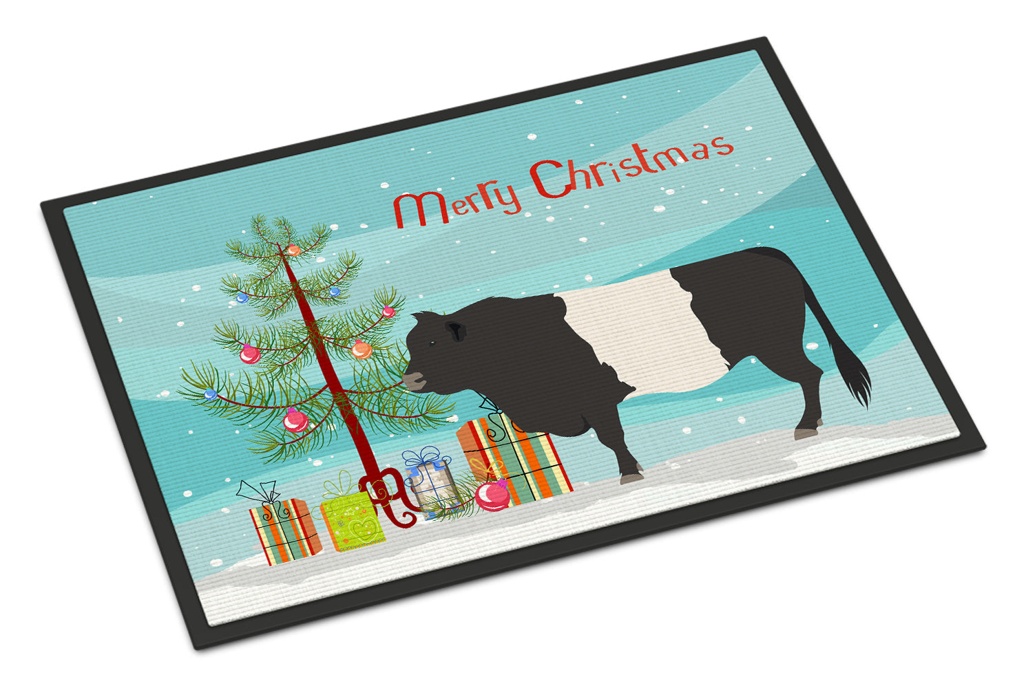 Belted Galloway Cow Christmas Doormat Indoor Outdoor 24H X 36W Front Door Mat Rugs for Entryway, Non Slip Washable Low Pile,