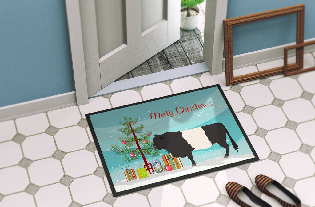 Belted Galloway Cow Christmas Doormat Indoor Outdoor 18H X 27W Front Door Mat Rugs for Entryway, Non Slip Washable