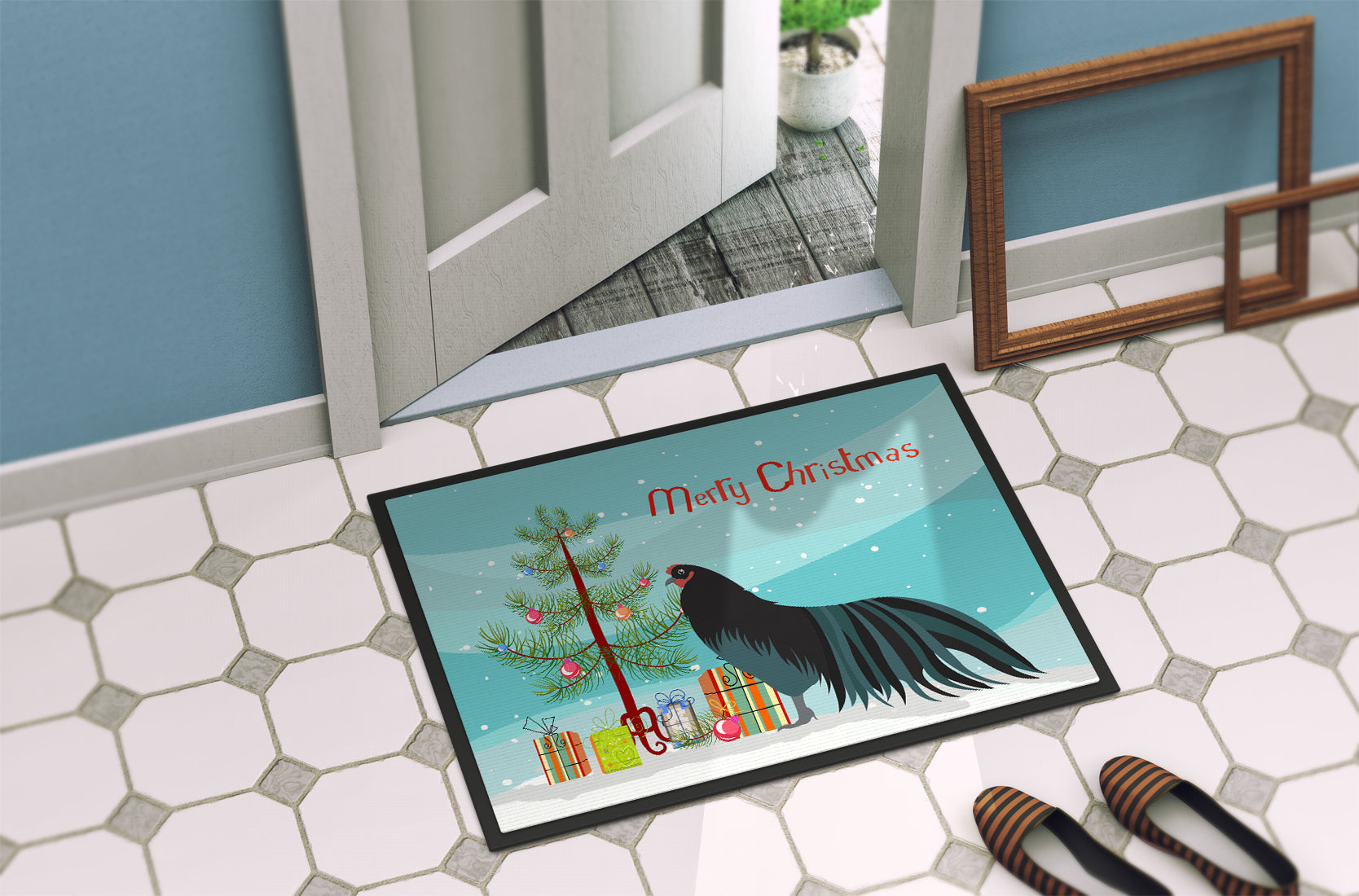 Sumatra Chicken Christmas Doormat Indoor Outdoor 24H X 36W Front Door Mat Rugs for Entryway, Non Slip Washable Low Pile,