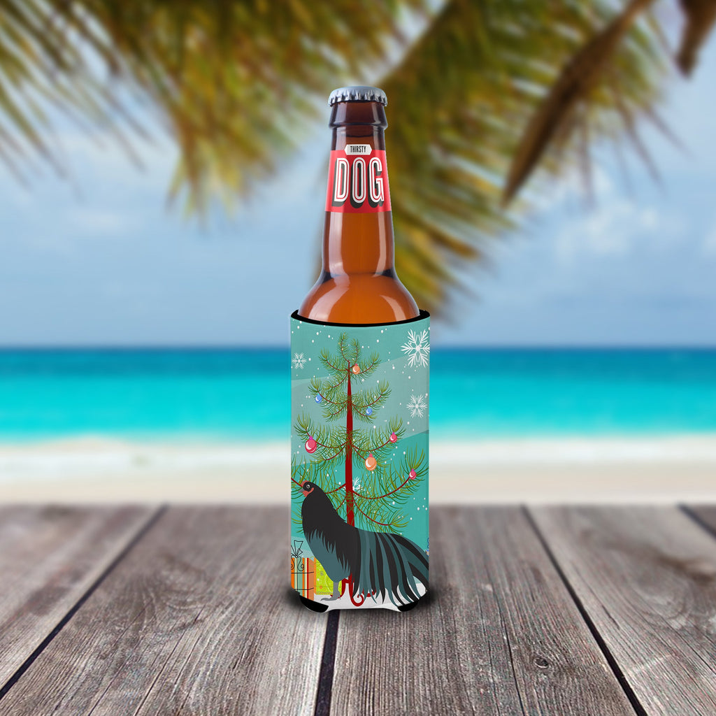 Sumatra Chicken Christmas Slim Can Hugger , Insulated Foam Hugger for 12 oz Slim Cans, Beer Bottles & Water Bottles, Printed in USA