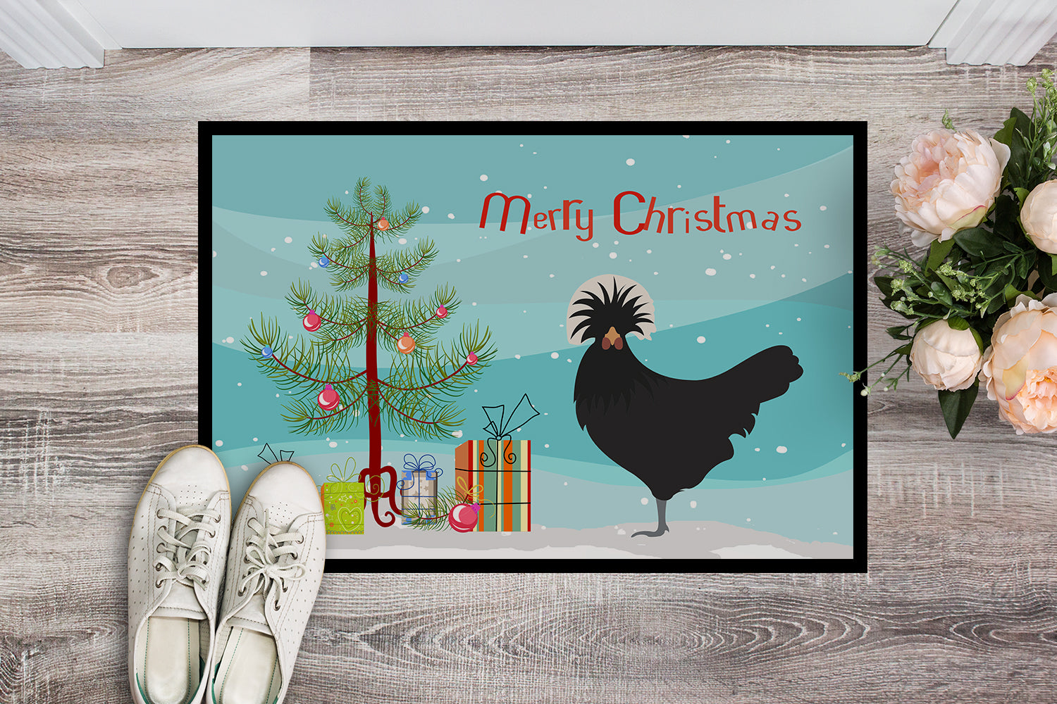Polish Poland Chicken Christmas Doormat Indoor Outdoor 18H X 27W Front Door Mat Rugs for Entryway, Non Slip Washable