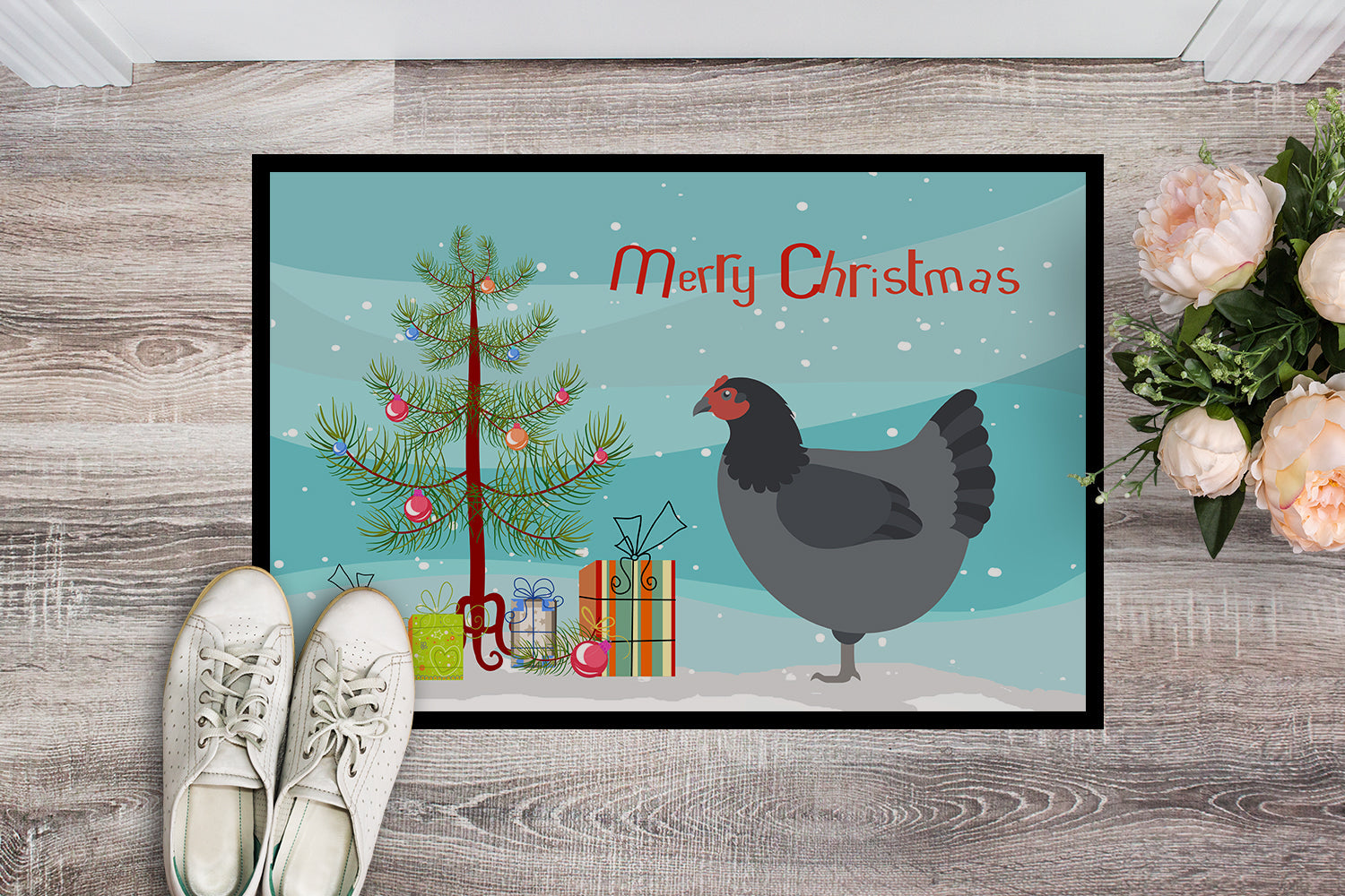 Jersey Giant Chicken Christmas Doormat Indoor Outdoor 24H X 36W Front Door Mat Rugs for Entryway, Non Slip Washable Low Pile,