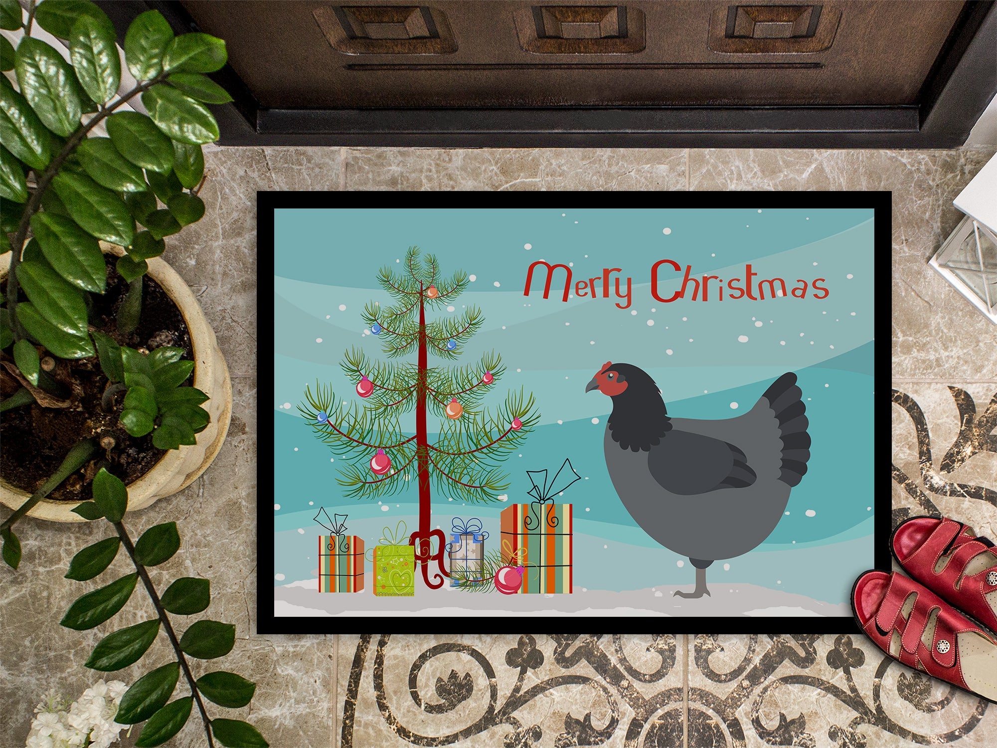 Jersey Giant Chicken Christmas Doormat Indoor Outdoor 24H X 36W Front Door Mat Rugs for Entryway, Non Slip Washable Low Pile,