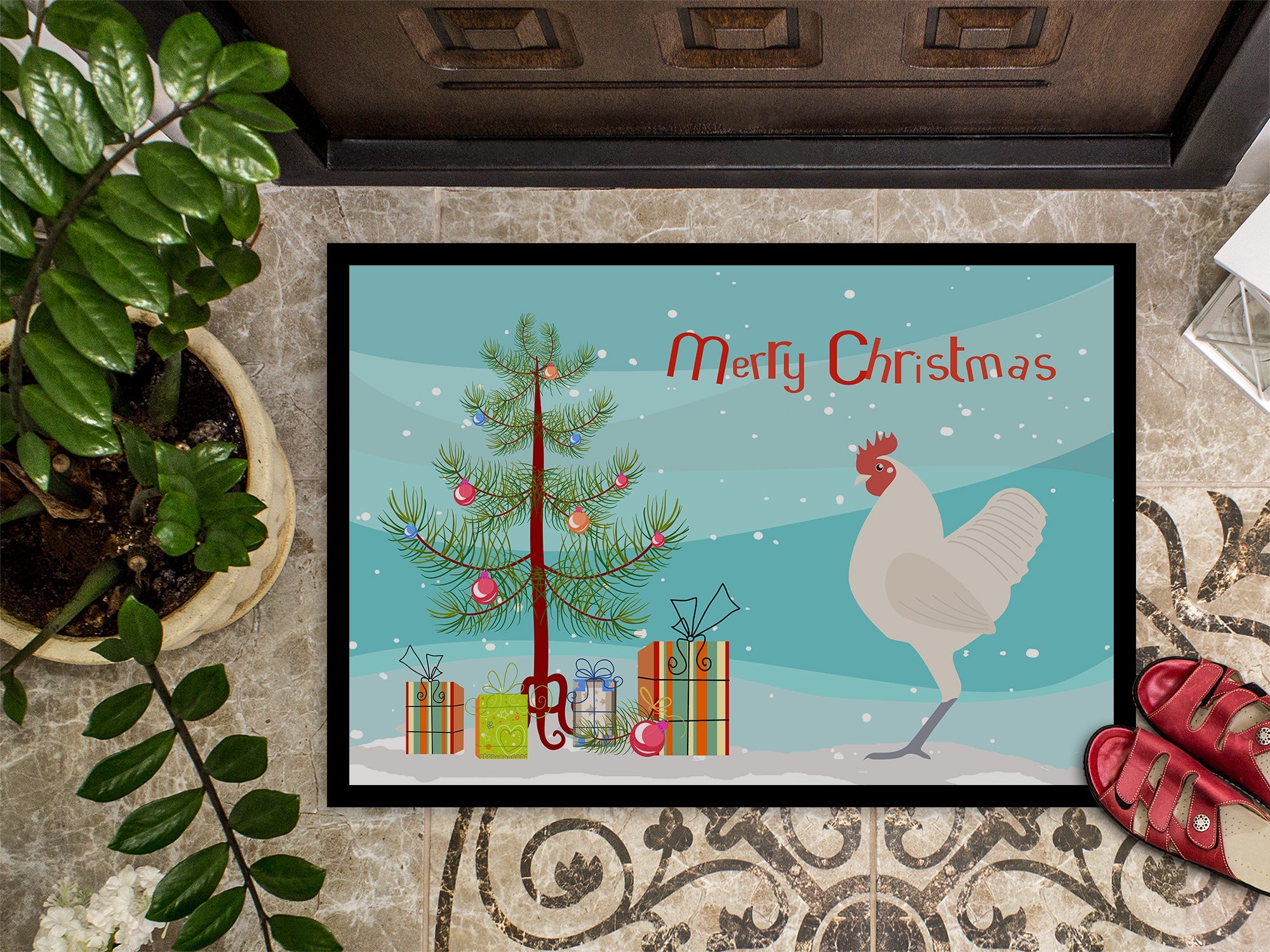 German Langshan Chicken Christmas Doormat Indoor Outdoor 24H X 36W Front Door Mat Rugs for Entryway, Non Slip Washable Low Pile,
