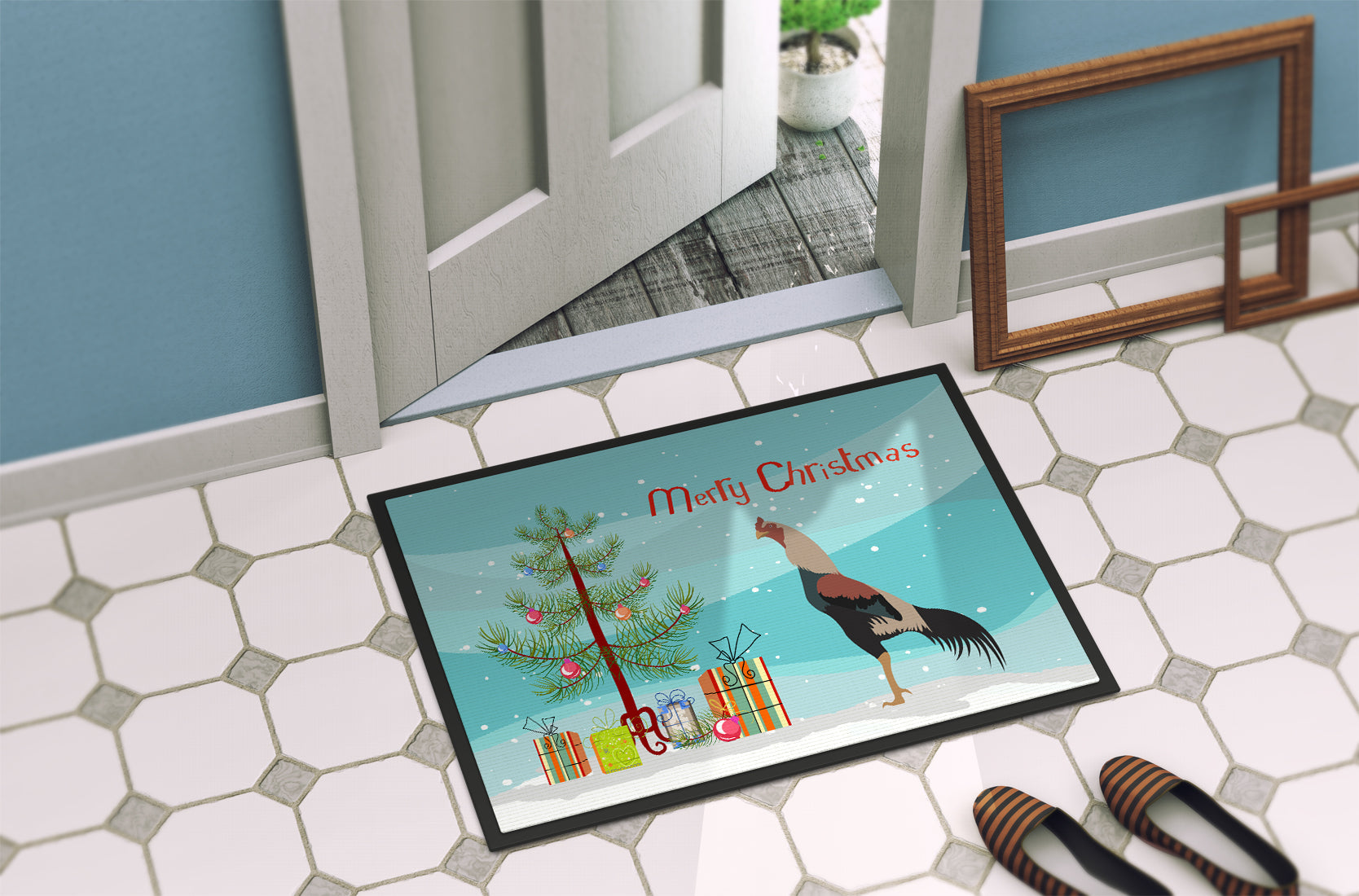 Kulang Chicken Christmas Doormat Indoor Outdoor 24H X 36W Front Door Mat Rugs for Entryway, Non Slip Washable Low Pile,