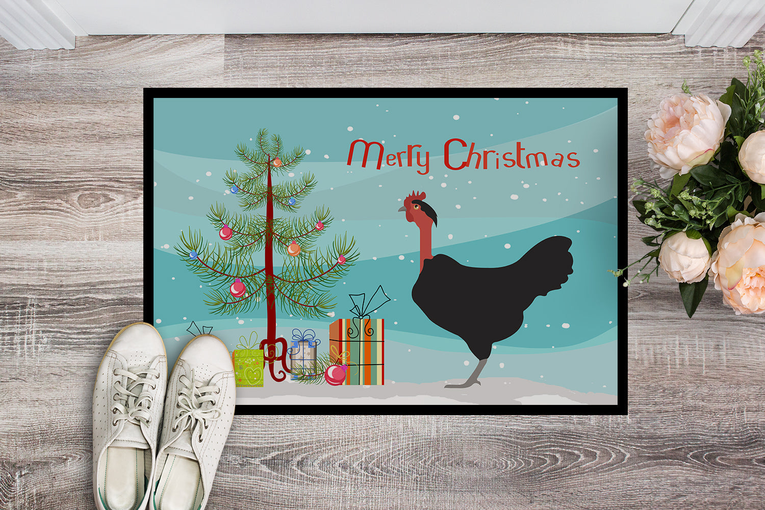 Naked Neck Chicken Christmas Doormat Indoor Outdoor 24H X 36W Front Door Mat Rugs for Entryway, Non Slip Washable Low Pile,