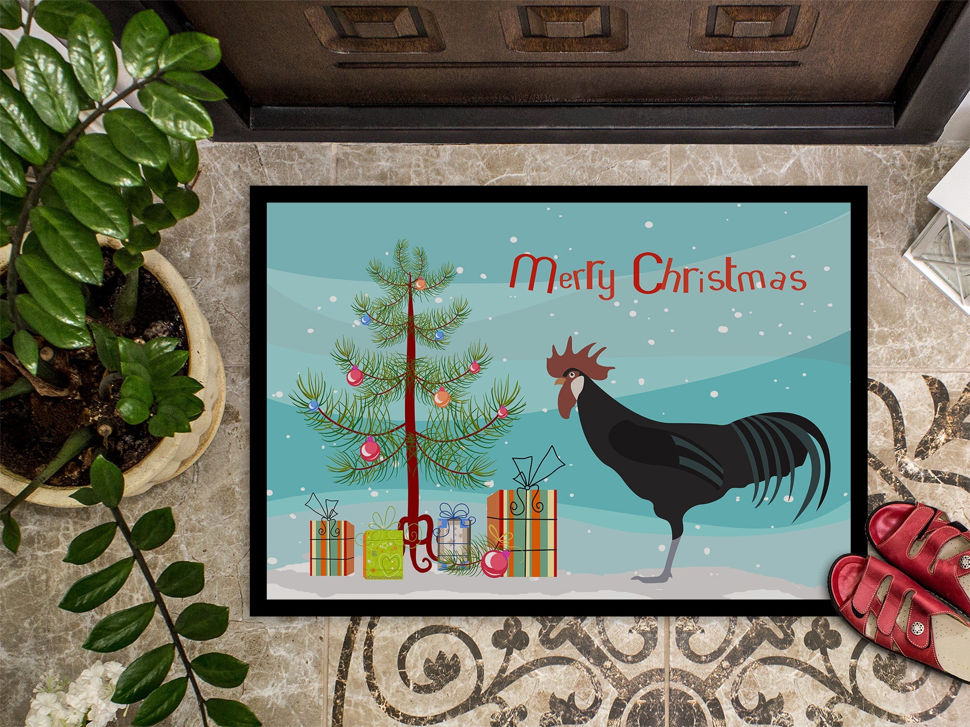 Minorca Ctalalan Chicken Christmas Doormat Indoor Outdoor 24H X 36W Front Door Mat Rugs for Entryway, Non Slip Washable Low Pile,