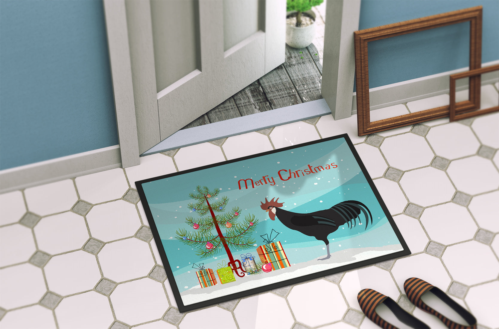 Minorca Ctalalan Chicken Christmas Doormat Indoor Outdoor 24H X 36W Front Door Mat Rugs for Entryway, Non Slip Washable Low Pile,