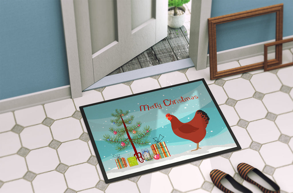 New Hampshire Red Chicken Christmas Doormat Indoor Outdoor 24H X 36W Front Door Mat Rugs for Entryway, Non Slip Washable Low Pile,
