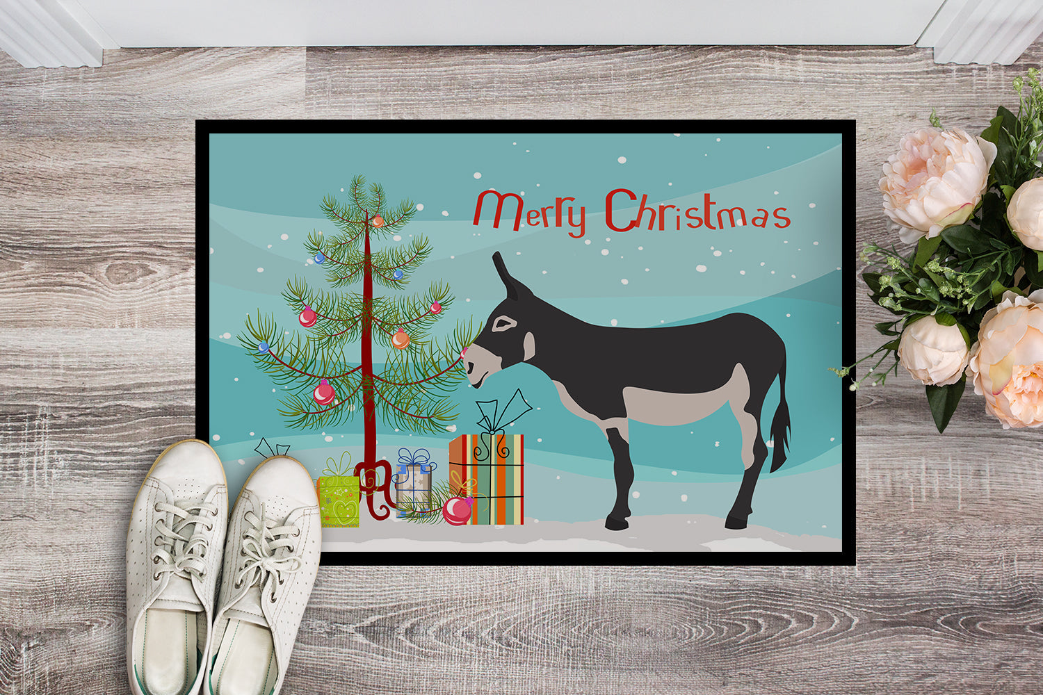 American Mammoth Jack Donkey Christmas Doormat Indoor Outdoor 18H X 27W Front Door Mat Rugs for Entryway, Non Slip Washable