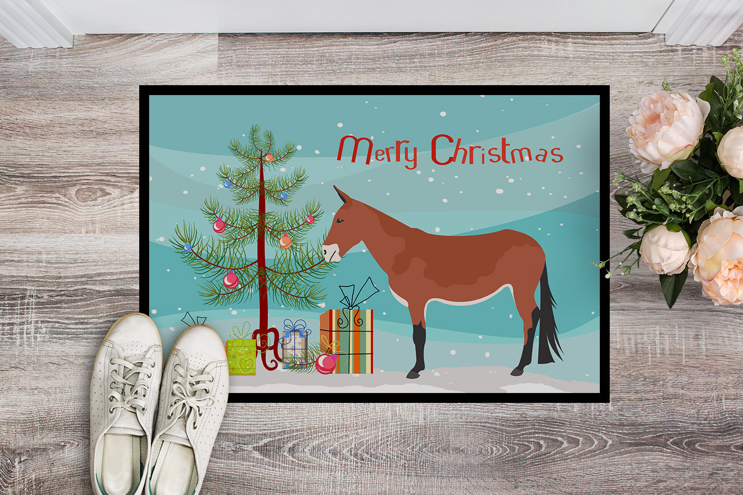 Mule Christmas Doormat Indoor Outdoor 24H X 36W Front Door Mat Rugs for Entryway, Non Slip Washable Low Pile,