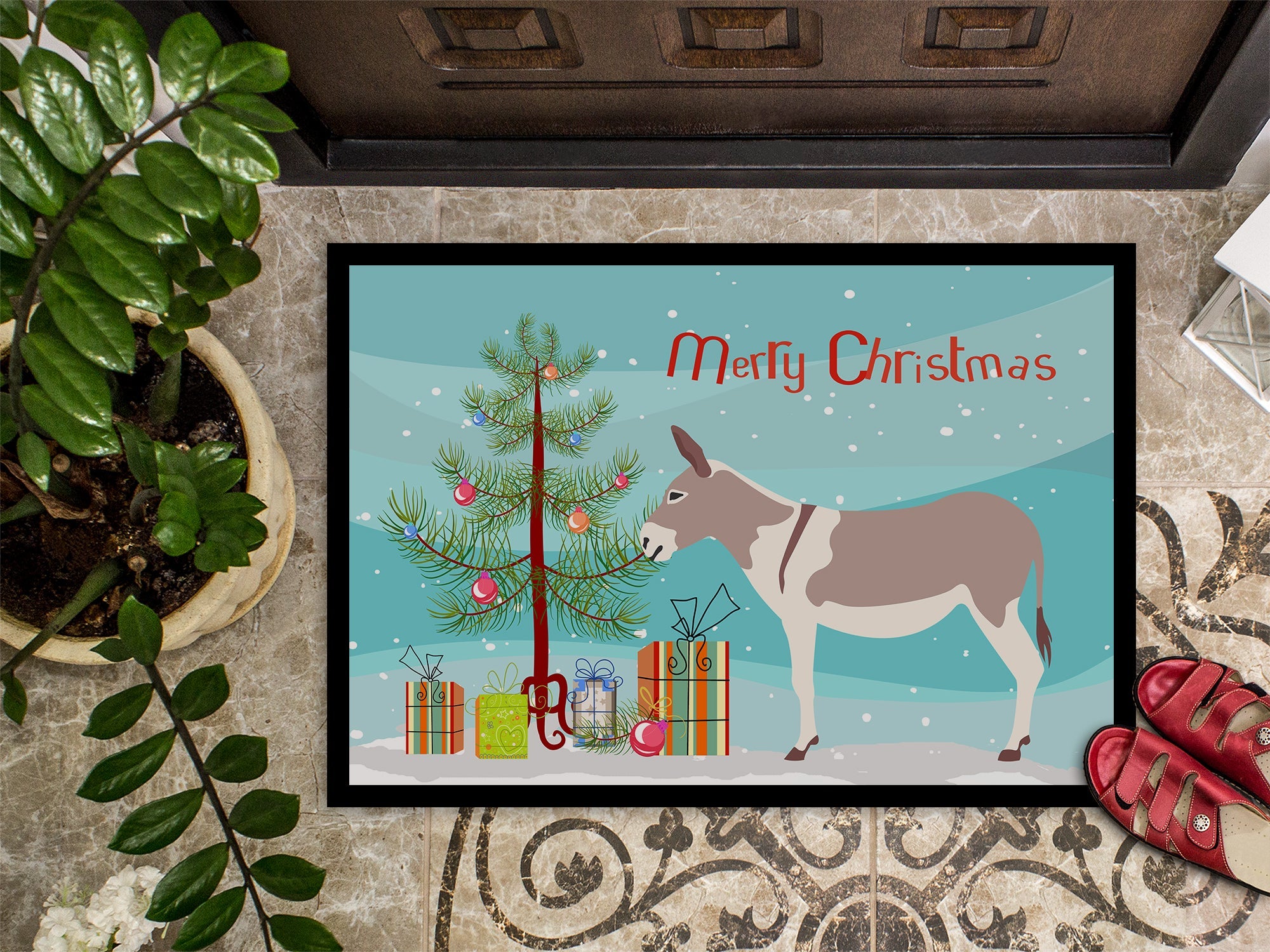 Australian Teamster Donkey Christmas Doormat Indoor Outdoor 24H X 36W Front Door Mat Rugs for Entryway, Non Slip Washable Low Pile,
