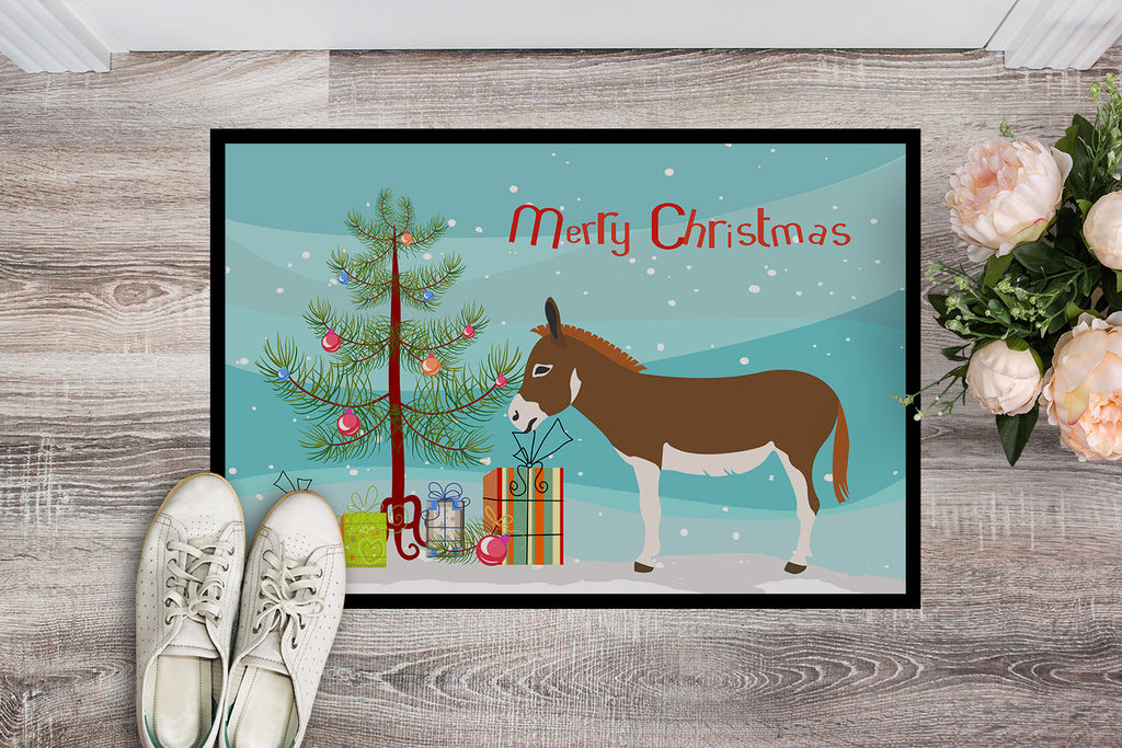 Miniature Mediterranian Donkey Christmas Doormat Indoor Outdoor 18H X 27W Front Door Mat Rugs for Entryway, Non Slip Washable