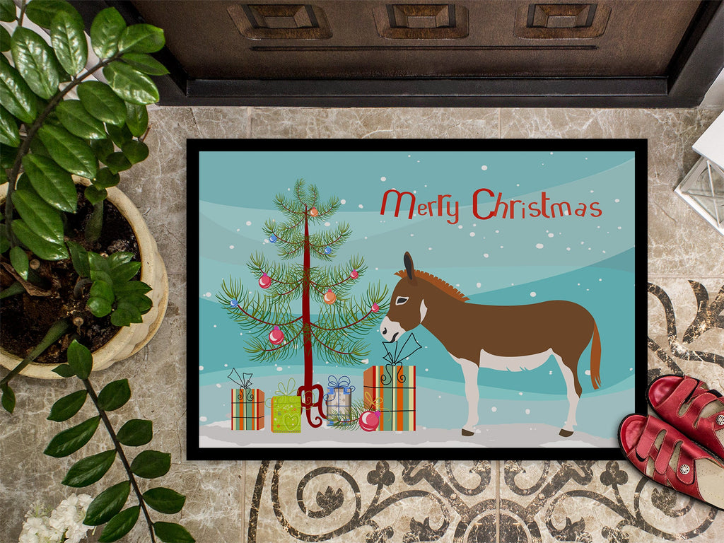 Miniature Mediterranian Donkey Christmas Doormat Indoor Outdoor 18H X 27W Front Door Mat Rugs for Entryway, Non Slip Washable