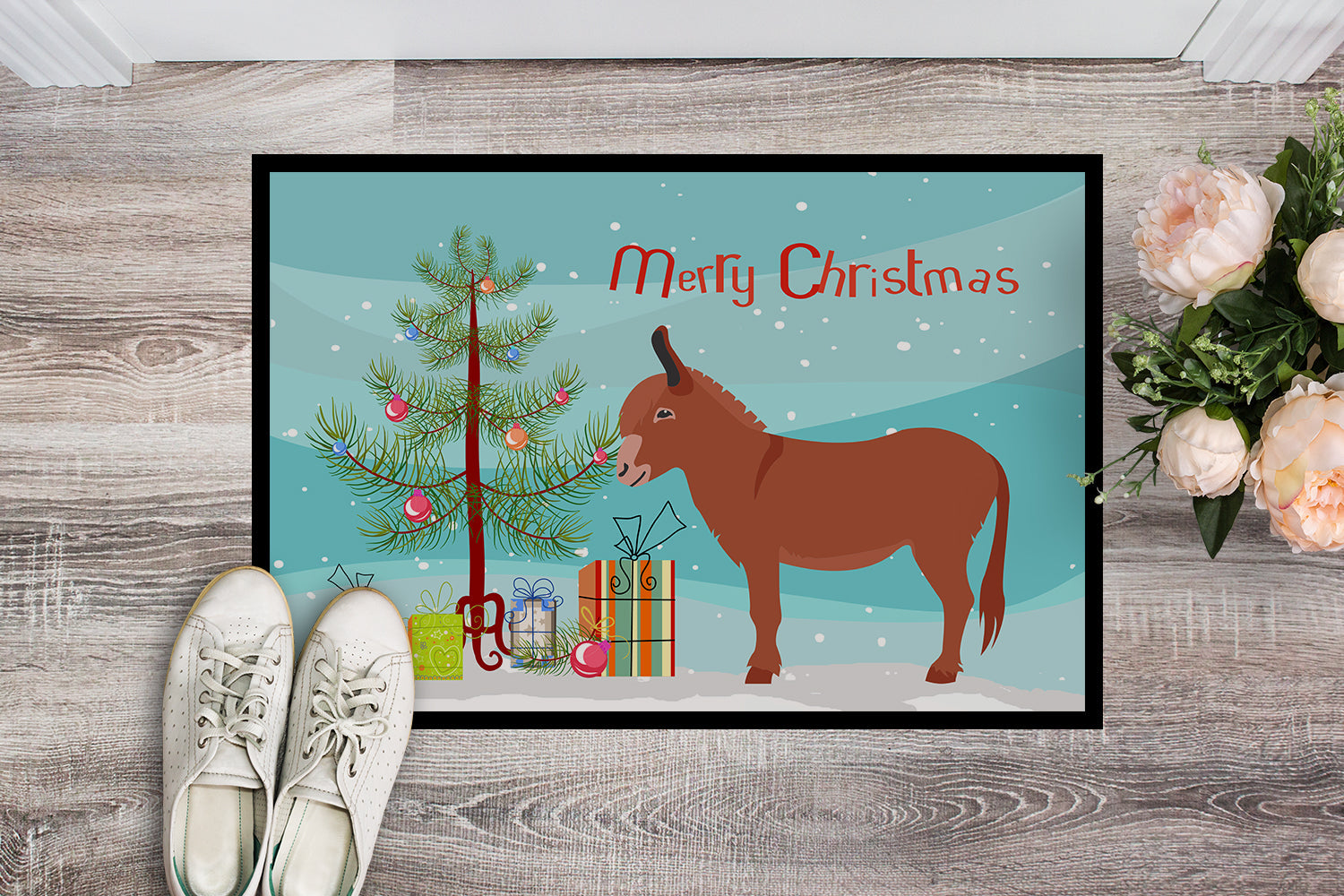 Irish Donkey Christmas Doormat Indoor Outdoor 24H X 36W Front Door Mat Rugs for Entryway, Non Slip Washable Low Pile,