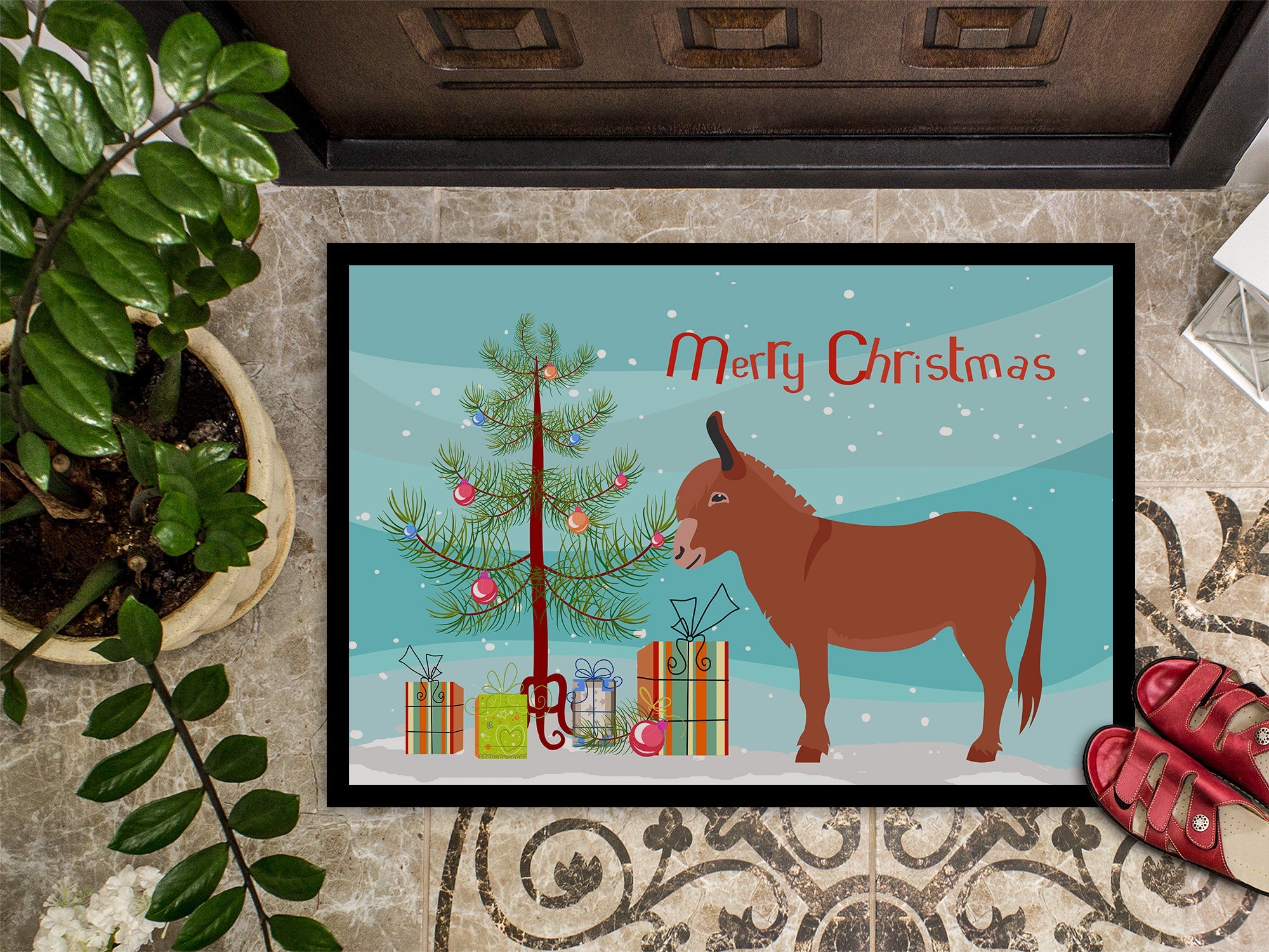Irish Donkey Christmas Doormat Indoor Outdoor 18H X 27W Front Door Mat Rugs for Entryway, Non Slip Washable