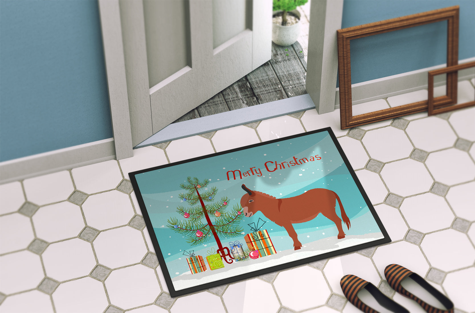 Irish Donkey Christmas Doormat Indoor Outdoor 18H X 27W Front Door Mat Rugs for Entryway, Non Slip Washable