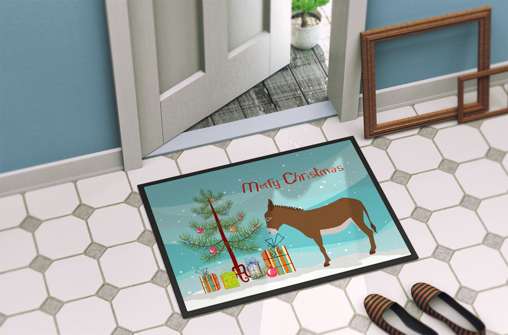 Cotentin Donkey Christmas Doormat Indoor Outdoor 18H X 27W Front Door Mat Rugs for Entryway, Non Slip Washable