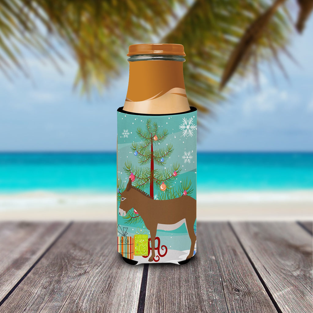 Cotentin Donkey Christmas Slim Can Hugger , Insulated Foam Hugger for 12 oz Slim Cans, Beer Bottles & Water Bottles, Printed in USA